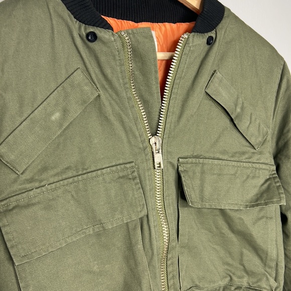 UNIF Trench Cropped Bomber Jacket Military in Olive Orange Black Women's size S - Picture 9 of 17